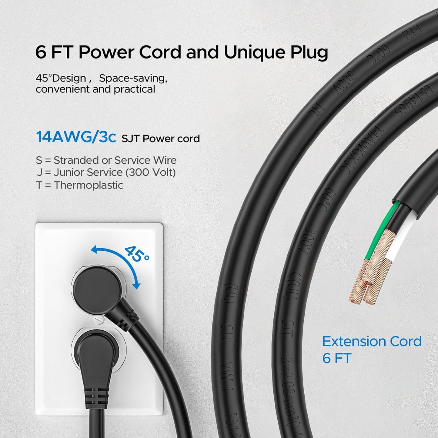 CRST 2PK Wider Spaced 6 Outlet Metal Surge Protector Power Strip 2100J 15A 1875W Heavy Duty Mountable Power Bar 6FT Flat Plug Extension Cord