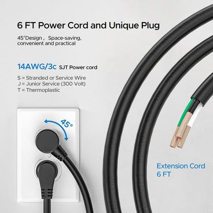 CRST 2PK Wider Spaced 6 Outlet Metal Surge Protector Power Strip 2100J 15A 1875W Heavy Duty Mountable Power Bar 6FT Flat Plug Extension Cord