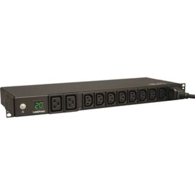 Eaton Tripp Lite Series 3.7kW Single-Phase Local Metered PDU, 208/230V (8 C13 &amp; 2 C19), C20 / L6-20P Adapter, 12 ft. (3.66 m) Cord, 1U Rack-Mount, TAA