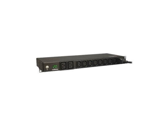Eaton Tripp Lite Series 3.7kW Single-Phase Local Metered PDU, 208/230V (8 C13 &amp; 2 C19), C20 / L6-20P Adapter, 12 ft. (3.66 m) Cord, 1U Rack-Mount, TAA