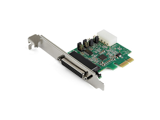 The StarTech 4-Port PCIe RS232 Serial DB9 Adapter Card (PEX4S953) offers robust multi-port connectivity for legacy serial devices, all via a single PCI Express slot. Designed for both standard and low-profile systems, it supports high-speed bi-directional communication up to 921.6 Kbps per port. With a durable breakout cable and flexible power configuration (5V/12V/neutral), this card is ideal for demanding industrial, POS, and data logging applications on Windows and Linux platforms.