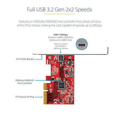 Carte PCIe StarTech USB 3.2 Gen 2x2 - USB-C 20 Gbit/s (PEXUSB321C)