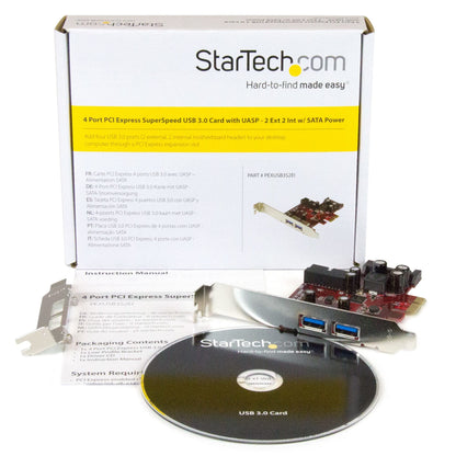 Carte STARTECH 4 ports PCIe USB 3.0 - 2 externes et 2 internes