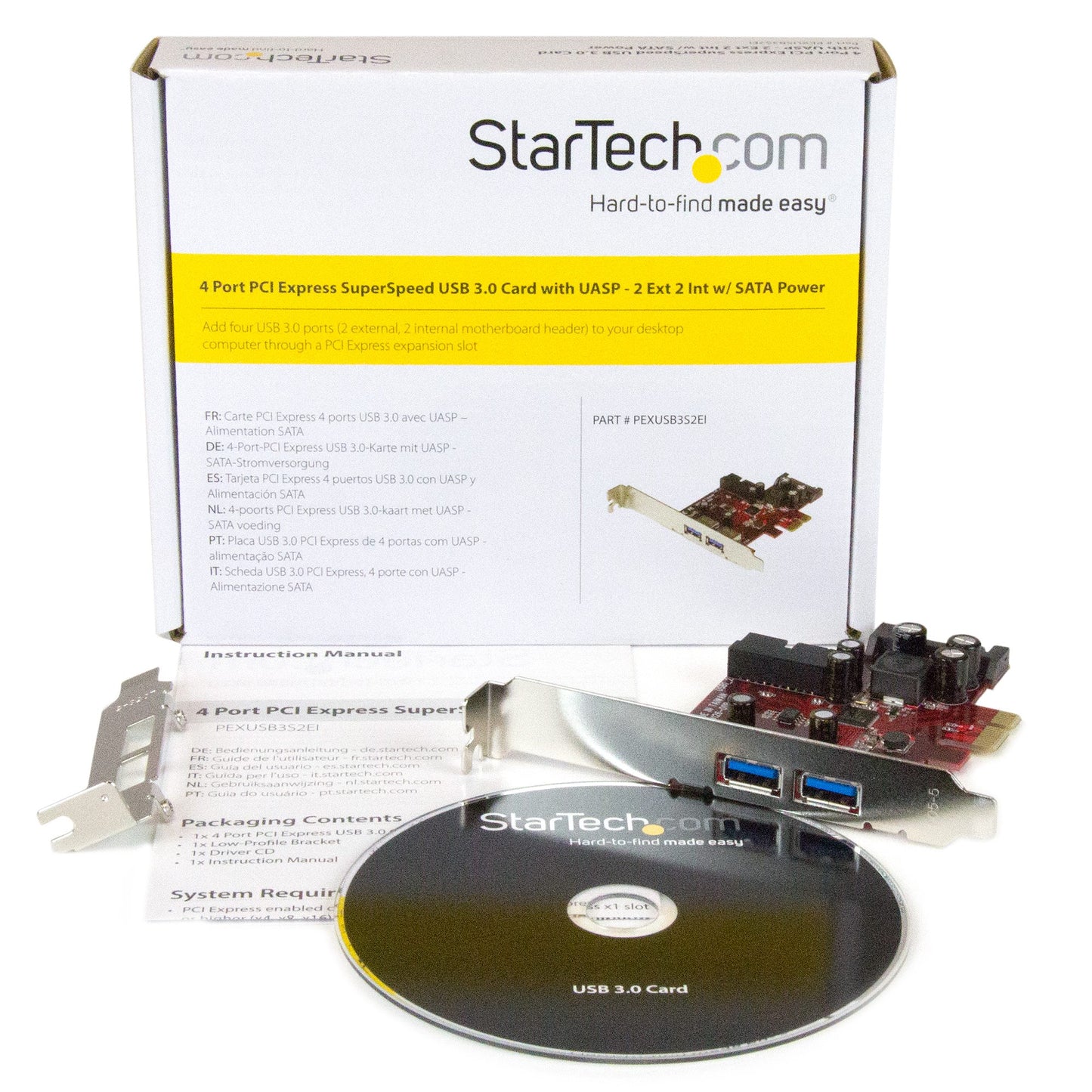 Carte STARTECH 4 ports PCIe USB 3.0 - 2 externes et 2 internes