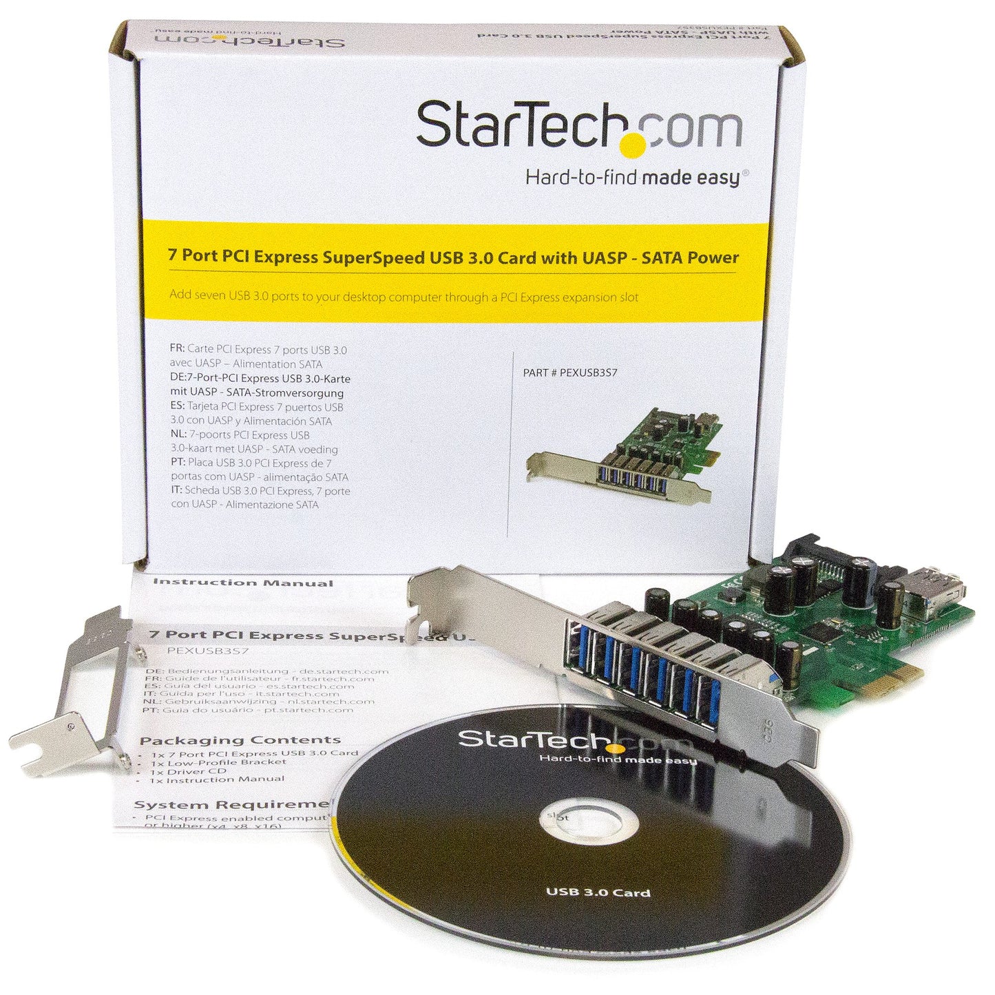 Carte PCIe USB 3.0 StarTech 7 ports avec ports internes/externes – PEXUSB3S7