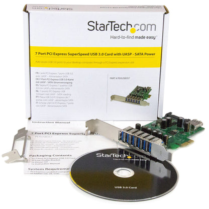 Carte PCIe USB 3.0 StarTech 7 ports avec ports internes/externes – PEXUSB3S7