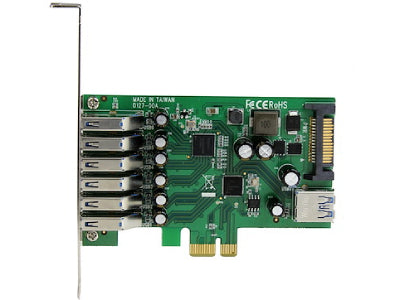 Add seven SuperSpeed USB 3.0 ports to your desktop with the StarTech PEXUSB3S7 PCI Express card, providing six external and one internal connection. It supports data transfer rates up to 5 Gbps and offers full backward compatibility with USB 2.0/1.1 devices. Designed for scalability and flexibility, this card is ideal for expanding connectivity in Windows 8/8.1 systems with native UASP support.