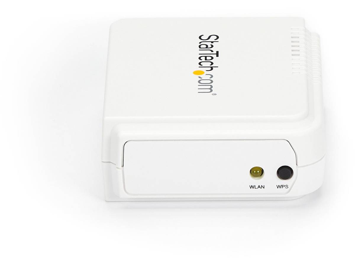 Share your USB printer easily over a wireless network with the StarTech 1-Port USB Wireless N Print Server. Designed for simple and efficient printer sharing, it supports 802.11 b/g/n standards with both wireless and Ethernet connectivity. Ideal for small offices or remote printer access setups, this device allows multiple users to connect to a single USB printer via Wi-Fi or wired LAN.