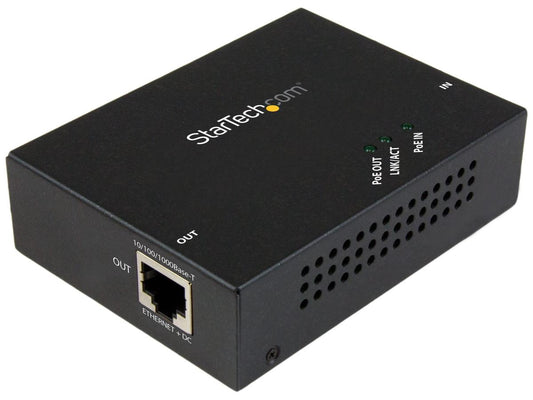 Extend Ethernet and PoE connectivity up to 500 meters with the StarTech 1-Port Gigabit PoE+ Extender. This compact, mountable device supports both IEEE 802.3af and 802.3at standards and delivers up to 24W of continuous power for network devices. Its daisy-chaining capability enables seamless installations across large areas, ideal for security cameras, access points, and remote networking equipment.