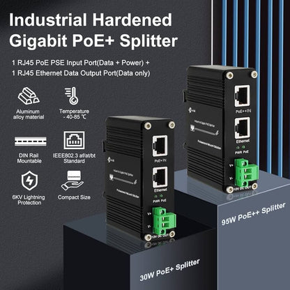 Injecteur industriel Gigabit PoE++ StarTech 90 W, IP30, 802.3bt, montage DIN