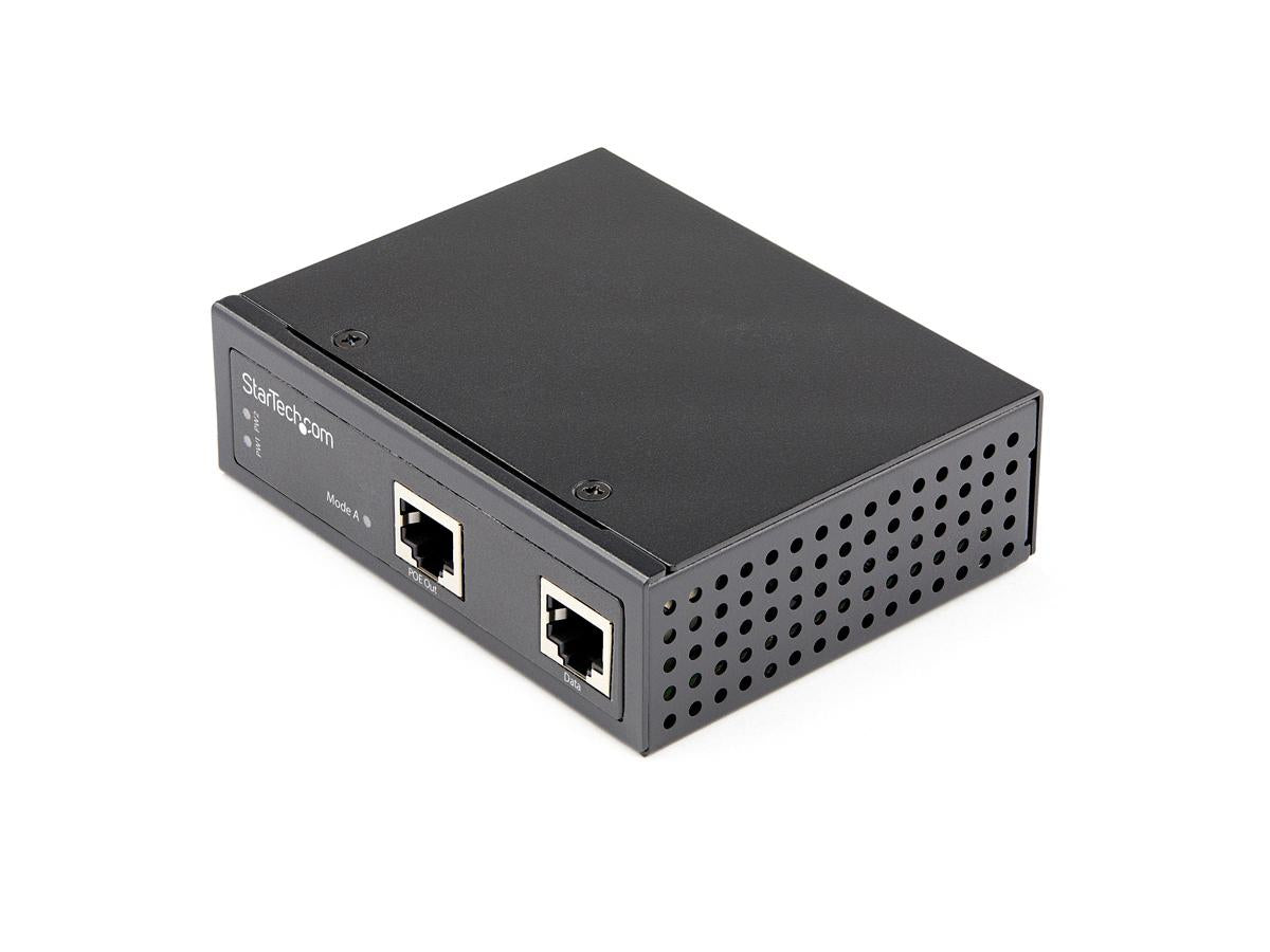 This high-performance industrial Gigabit PoE injector from StarTech delivers up to 30W of power to IEEE 802.3af/at compatible devices. Engineered for rugged environments, it features a -40°C to 75°C temperature range, IP-30 rated housing, and DIN/wall mount options, making it ideal for harsh industrial applications.