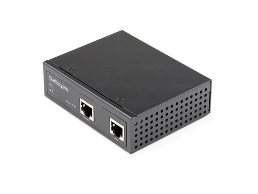 This high-performance industrial Gigabit PoE injector from StarTech delivers up to 30W of power to IEEE 802.3af/at compatible devices. Engineered for rugged environments, it features a -40°C to 75°C temperature range, IP-30 rated housing, and DIN/wall mount options, making it ideal for harsh industrial applications.