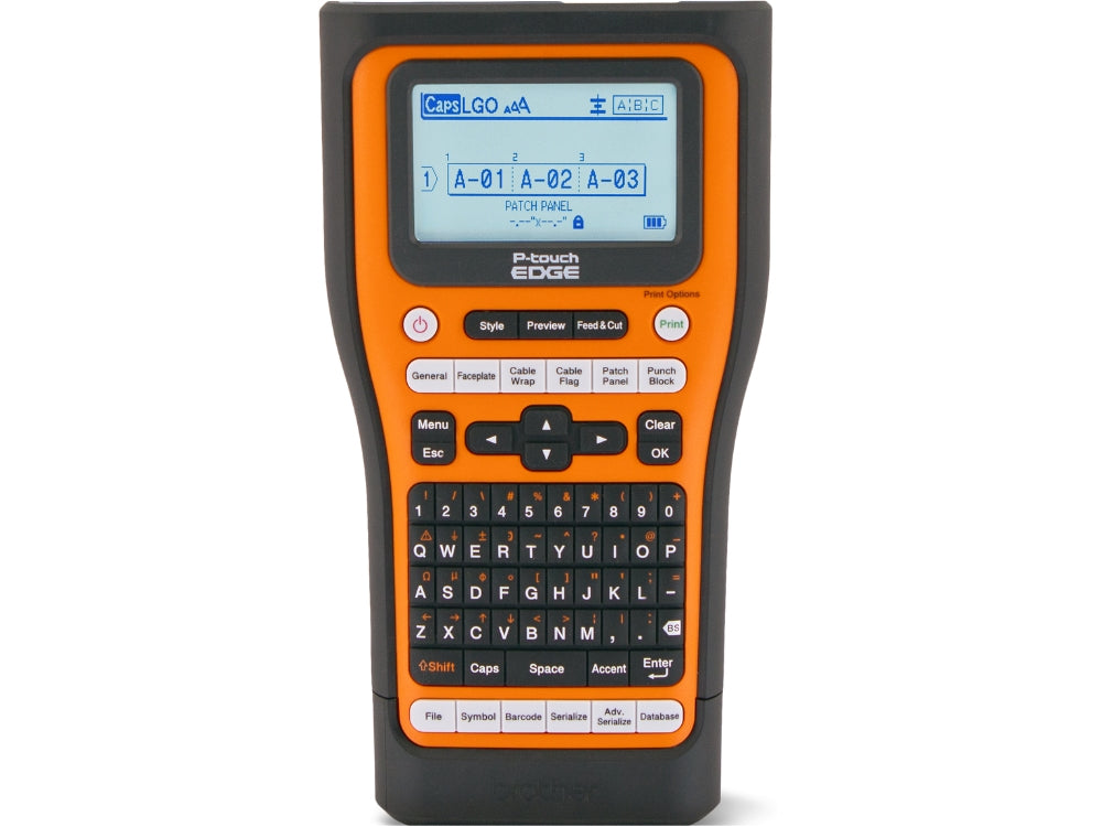 The Brother PT-E510 is a rugged industrial handheld label printer designed for professionals needing fast, reliable labeling in demanding environments. It features USB-C and wireless connectivity, an automatic full/half cutter, and supports multiple tape types and sizes. Complete with a Li-ion battery, hand strap, and carrying case, it's ideal for electrical, telecom, and warehouse labeling tasks.