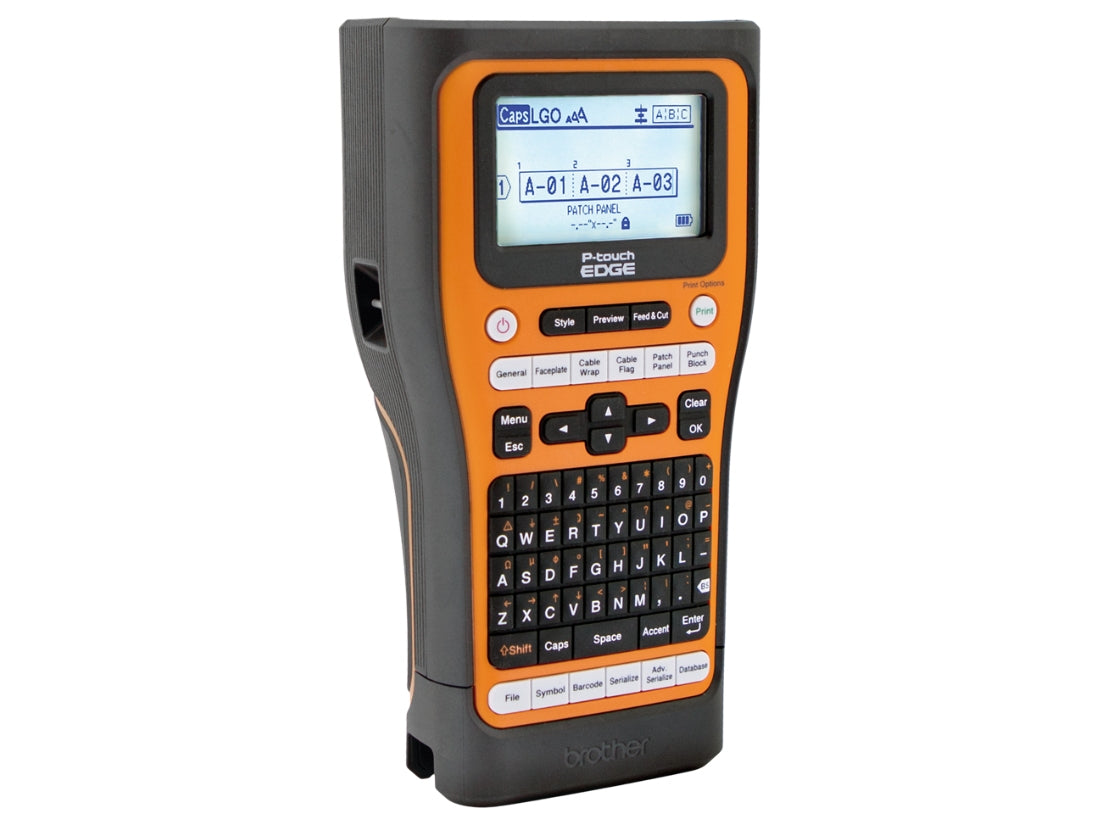 The Brother PT-E510 is a rugged industrial handheld label printer designed for professionals needing fast, reliable labeling in demanding environments. It features USB-C and wireless connectivity, an automatic full/half cutter, and supports multiple tape types and sizes. Complete with a Li-ion battery, hand strap, and carrying case, it's ideal for electrical, telecom, and warehouse labeling tasks.