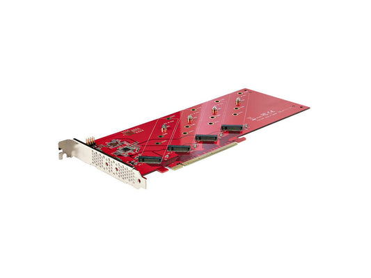 Quad M.2 PCIe Adapter Card, PCIe x16 to Quad NVMe or AHCI M.2 SSDs, PCI Express 4.0, 7.8GBps/Drive, Bifurcation Required, Windows/Linux Compatible