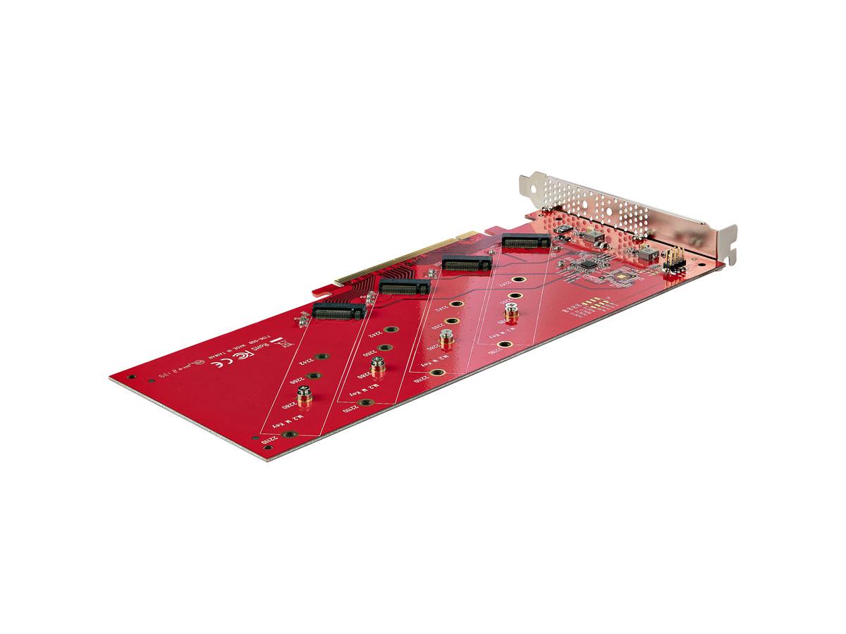 Quad M.2 PCIe Adapter Card, PCIe x16 to Quad NVMe or AHCI M.2 SSDs, PCI Express 4.0, 7.8GBps/Drive, Bifurcation Required, Windows/Linux Compatible