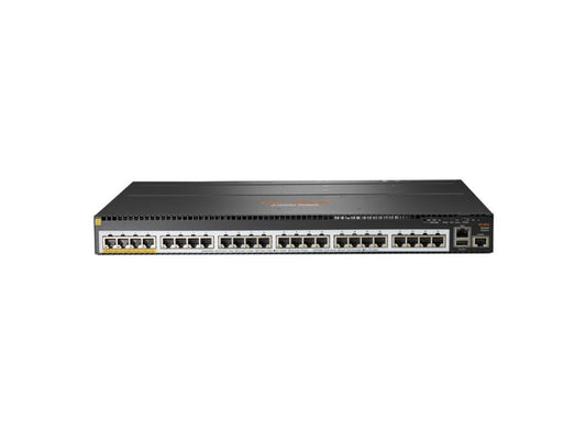 The HP Aruba 2930M 24SR PoE Class 6 Switch is engineered for advanced networking performance at the edge. Featuring 24 high-speed RJ-45 autosensing 1/2.5/5GBASE-T PoE Class 6 ports, this switch provides up to 1440W of PoE power and includes stacking and uplink expansion slots. Designed with robust Layer 3 dynamic routing, low latency, and dual power supply compatibility, it is built for agile, high-density access deployments.