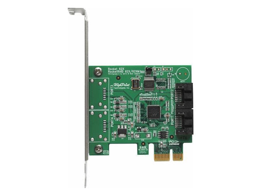 The HighPoint R620A is a compact PCIe 2.0 x1 SATA host bus adapter offering four 6Gb/s channels via two SATA ports, ideal for entry-level RAID setups. With support for RAID 0, 1, and JBOD across Windows and Linux platforms, it offers excellent flexibility in a low-profile form factor. Designed with reliability in mind, it achieves an MTBF of over 920,000 hours, delivering stable performance in data-intensive applications.