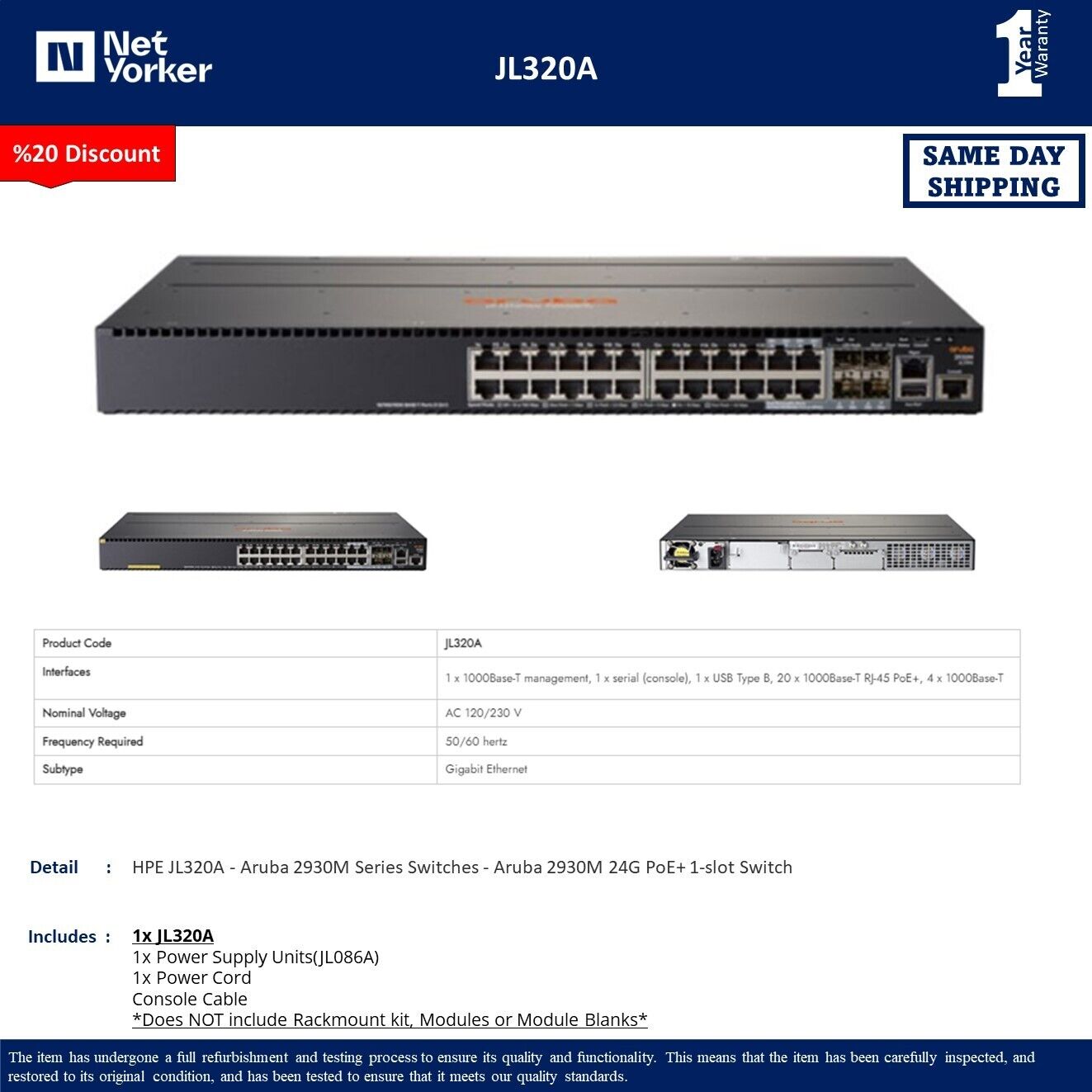 HP Aruba 6200F 12G CL4 2G/2SFP+TAA Switch PDU