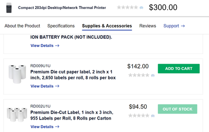 Brother 2"x1" DT Premium Paper Labels, 2650/Roll, 8 Rolls/Case