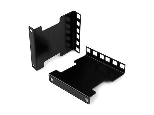 The STARTECH Server Rack Depth Extender Kit - 2U allows for flexible rack configurations by adjusting mounting depth by 4 inches. Designed for reliability, it supports up to 130 lb. (59 kg) when installed in four-post racks and up to 20 lb. (9 kg) in two-post setups. This steel adapter kit includes essential cage nuts and screws and is backed by a 2-year warranty.