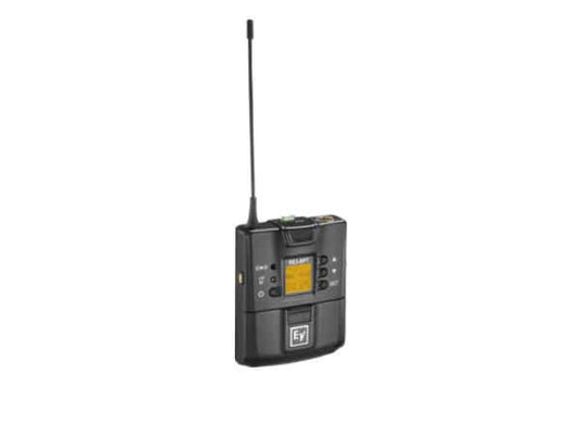 The BOSCH RE3-BPT-5L is a compact bodypack transmitter operating in the 488-524 MHz frequency range, ideal for professional AV setups. Designed for reliable audio transmission, it offers TAA compliance and a sturdy form factor suitable for demanding environments. With its sleek and portable dimensions, it supports versatile performance use cases.