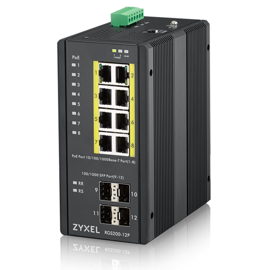 ZYXEL RGS200-12P 12-Port GbE PoE+ Industrial Managed Switch