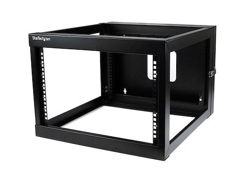 6U Open Frame Wall Mount Server Rack - Network rack with 19.8inch mounting depth offers a hinged design for easy equipment access - 4-Post computer rack with 109lbs (49kg) weight capacity - Cage nuts and screws included - TAA, EIA/ECA-310-E Compliant
