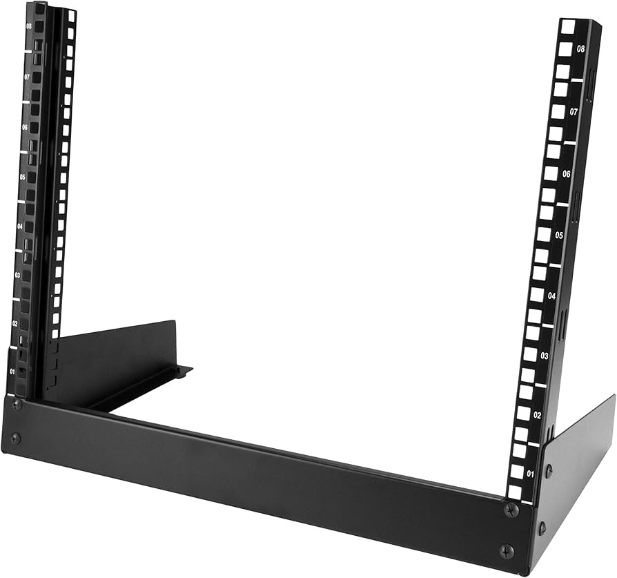 Rack de bureau ouvert STARTECH RK8OD 8U à 2 montants, acier, noir