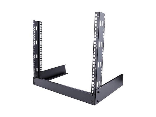 Store your lightweight rack-mountable equipment in this 2-post rack - 2-post open frame rack - 2 post server rack - 8U 2 post open frame rack - Rack cabinet - Desk top rail rack - Open frame server rack - Desktop 2-post rack - Desktop server rack