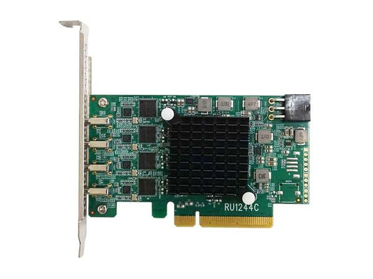 HighPoint's RU1244C is a high-performance PCIe 3.0 x8 host controller with four dedicated 10Gb/s USB-C 3.2 ports. Built for seamless compatibility across Windows, Linux, and macOS environments, it supports native xHCI driverless installation. With a compact low-profile form factor, it’s ideal for applications requiring fast USB-C expansion and consistent high-bandwidth data transfer.