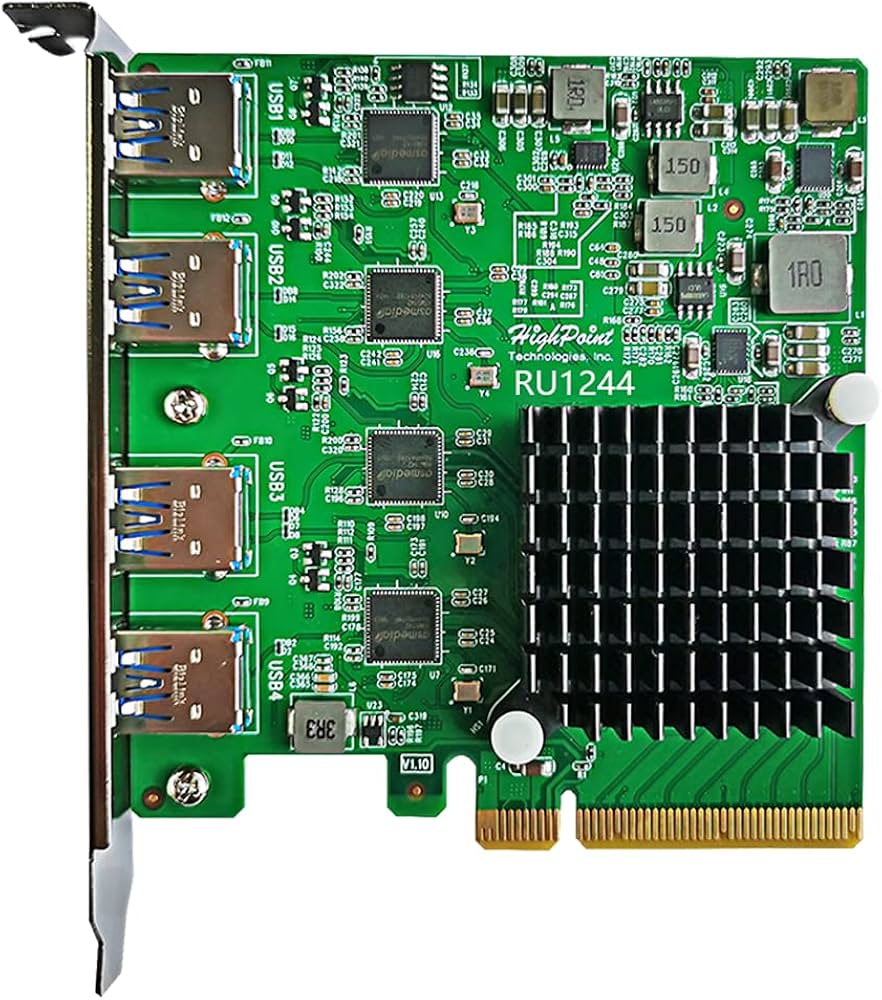 Contrôleur hôte HighPoint RU1244C PCIe 3.0 x8 4 ports USB-C 3.2 10 Gbit/s