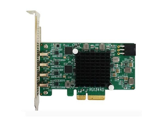 HighPoint's RU1344D is a low-profile PCIe 3.0 x4 host controller that supports four USB-C 3.2 ports, each capable of 10Gbps data transfer rates. Designed for high-speed connectivity, it offers driverless installation across Windows, Linux, and VMware platforms via native xHCI support. Ideal for users looking to expand high-bandwidth USB-C capabilities in industrial or professional computing environments.