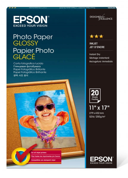 Papier photo Epson, format B 11 x 17, 20 feuilles, compatible jet d'encre