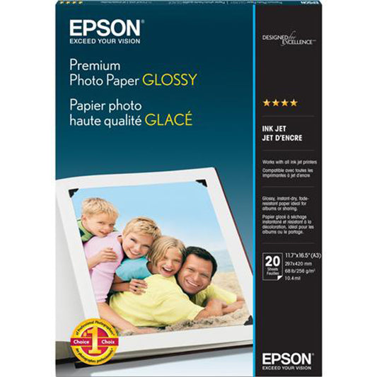 Papier photo glacé EPSON Premium A3 11,7 x 16,5, 20 feuilles