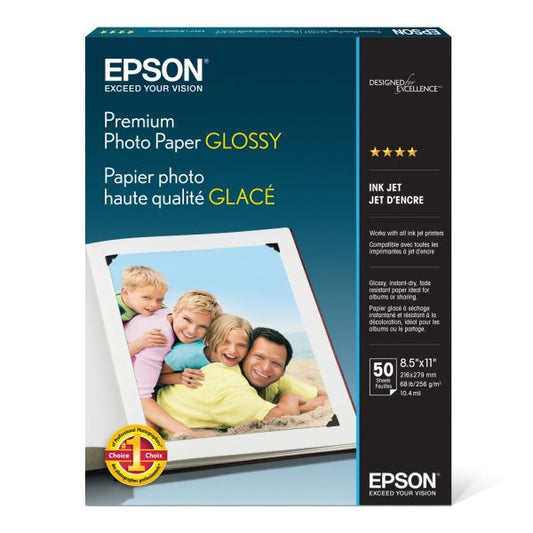 Papier photo glacé EPSON Premium, format Lettre, 50 feuilles