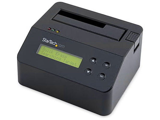 Securely erase SATA hard drives or access them with ease using the StarTech USB 3.0 Standalone Drive Eraser & Dock. Designed for professionals who need reliable drive wiping or quick access to 2.5/3.5-inch SATA drives, this dual-purpose device supports standalone operations without a host system. Built with a sturdy black enclosure and compliant with TAA and RoHS standards, it ensures operational trust and global compatibility.