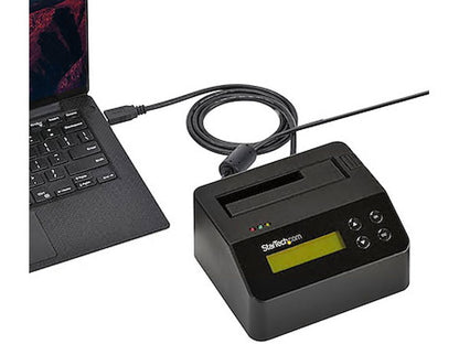 Securely erase SATA hard drives or access them with ease using the StarTech USB 3.0 Standalone Drive Eraser & Dock. Designed for professionals who need reliable drive wiping or quick access to 2.5/3.5-inch SATA drives, this dual-purpose device supports standalone operations without a host system. Built with a sturdy black enclosure and compliant with TAA and RoHS standards, it ensures operational trust and global compatibility.
