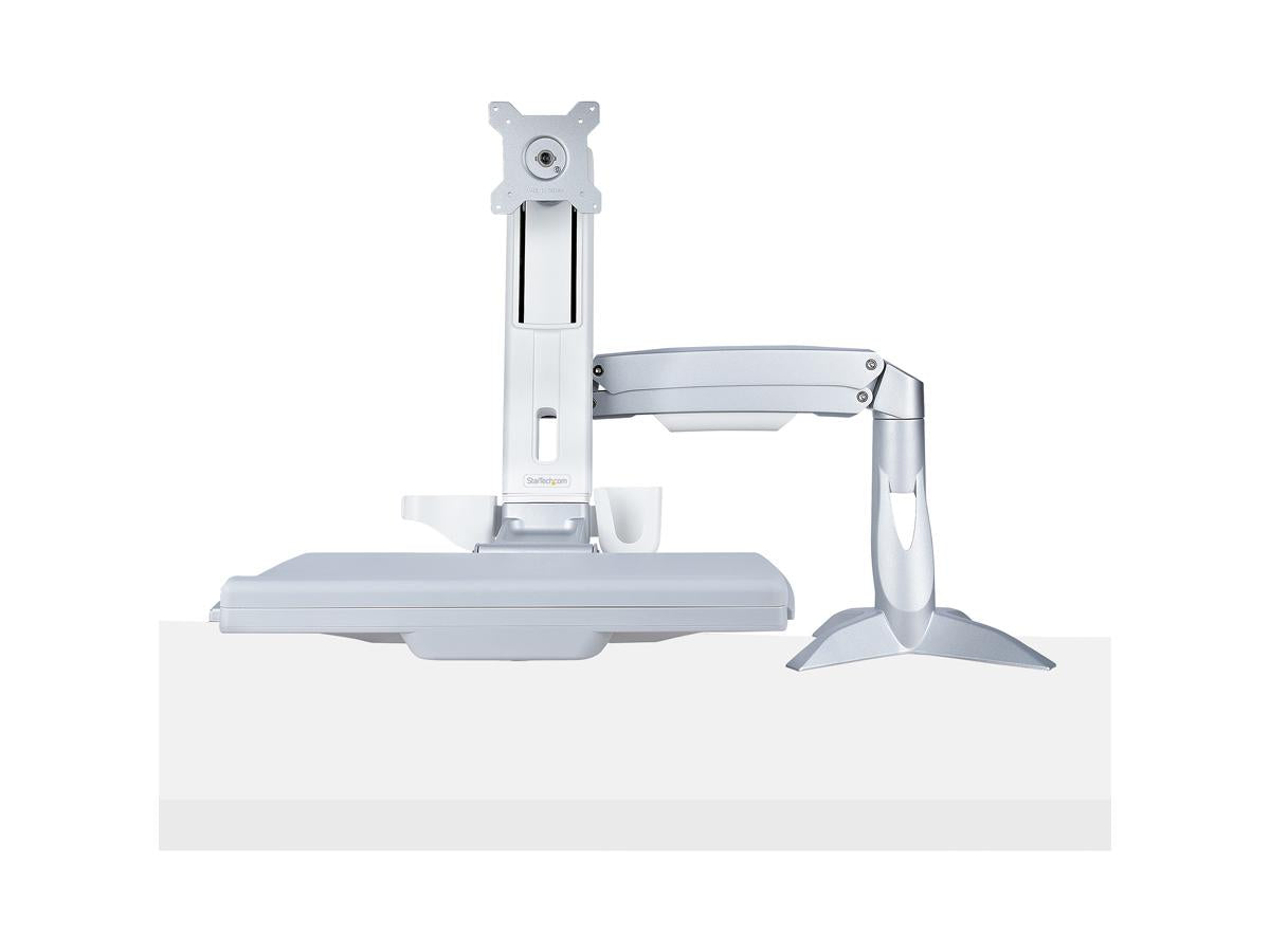 Sit-Stand Monitor Arm - Desk Mount Adjustable Sit-Stand Workstation Arm for Single 27 VESA Display - Ergonomic Articulating Standing Desk Converter