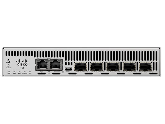 The Cisco F25 Quad 25GbE Assurance Sensor provides high-speed connectivity and monitoring capabilities with four SFP28 ports in a compact 1RU form factor. Designed for commercial use, it supports 25Gbps data rates and a variety of interfaces including USB Mini-B and RJ-45 serial. Ideal for ensuring network performance and compliance in high-demand environments.