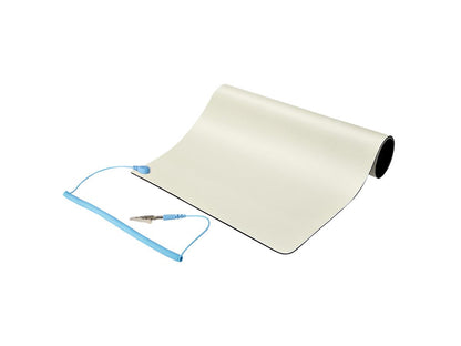 The StarTech Anti-Static ESD Mat for Desk/Table is designed to prevent electrostatic discharge damage during electronics assembly or repair. Measuring 11x18 inches, it complies with ANSI/ESD S4.1 standards and provides a reliable grounded surface for sensitive electronic environments. Ideal for labs, server rooms, and workstations, this beige PVC mat ensures a long-lasting electrostatic protective area.