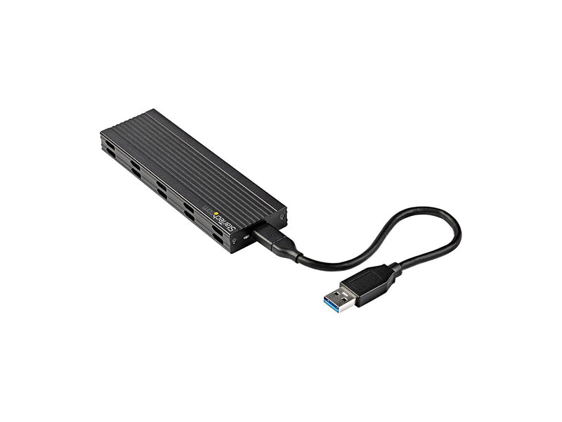This StarTech external USB enclosure supports both PCIe NVMe (M-key) and SATA AHCI (B+M key) M.2 SSDs in multiple form factors (2230 to 2280). Featuring USB 3.1 Gen 2 connectivity with both USB-C and USB-A cables, it enables fast data transfer up to 10Gbps. The durable vented aluminum design ensures efficient heat dissipation and long-term reliability.