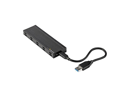 This StarTech external USB enclosure supports both PCIe NVMe (M-key) and SATA AHCI (B+M key) M.2 SSDs in multiple form factors (2230 to 2280). Featuring USB 3.1 Gen 2 connectivity with both USB-C and USB-A cables, it enables fast data transfer up to 10Gbps. The durable vented aluminum design ensures efficient heat dissipation and long-term reliability.