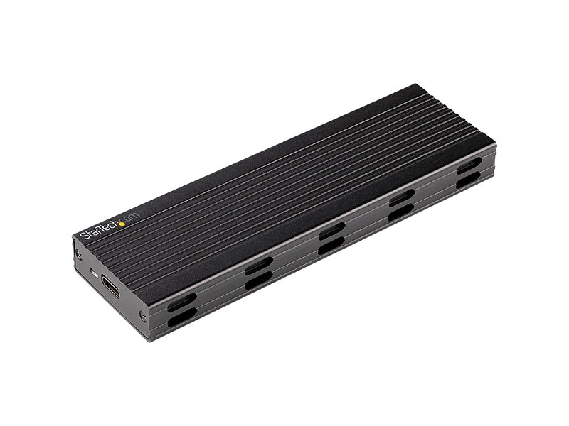 This StarTech external USB enclosure supports both PCIe NVMe (M-key) and SATA AHCI (B+M key) M.2 SSDs in multiple form factors (2230 to 2280). Featuring USB 3.1 Gen 2 connectivity with both USB-C and USB-A cables, it enables fast data transfer up to 10Gbps. The durable vented aluminum design ensures efficient heat dissipation and long-term reliability.