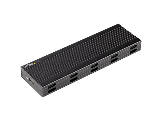 This StarTech external USB enclosure supports both PCIe NVMe (M-key) and SATA AHCI (B+M key) M.2 SSDs in multiple form factors (2230 to 2280). Featuring USB 3.1 Gen 2 connectivity with both USB-C and USB-A cables, it enables fast data transfer up to 10Gbps. The durable vented aluminum design ensures efficient heat dissipation and long-term reliability.