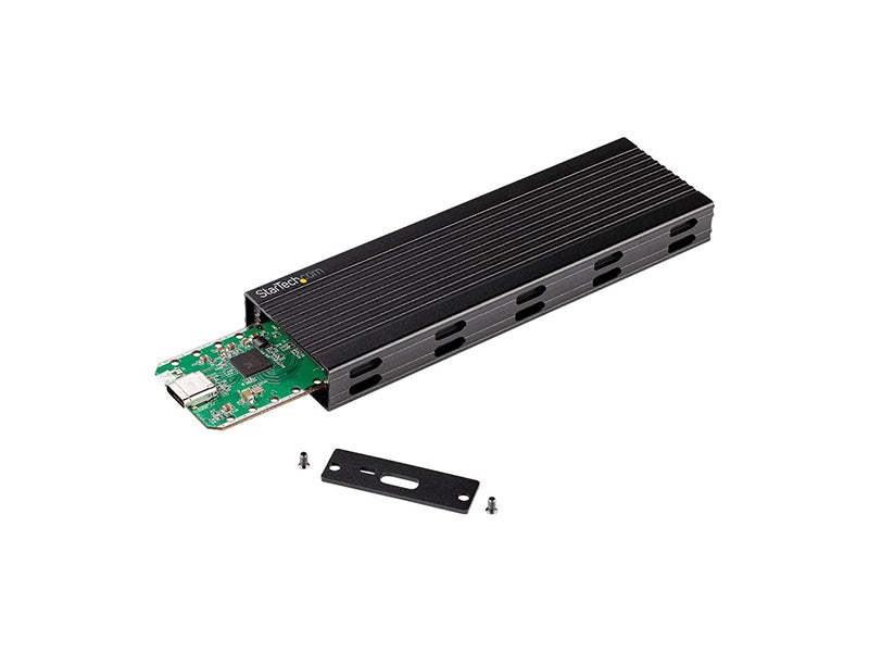 This StarTech external USB enclosure supports both PCIe NVMe (M-key) and SATA AHCI (B+M key) M.2 SSDs in multiple form factors (2230 to 2280). Featuring USB 3.1 Gen 2 connectivity with both USB-C and USB-A cables, it enables fast data transfer up to 10Gbps. The durable vented aluminum design ensures efficient heat dissipation and long-term reliability.