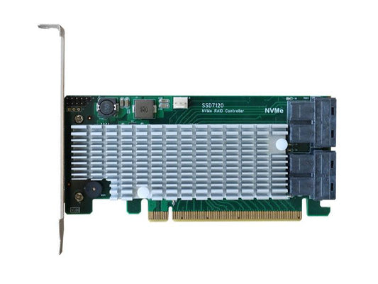 HighPoint SSD7120 is a high-performance PCIe 3.0 x16 RAID controller designed to support up to four internal U.2/U.3 or M.2 NVMe SSDs. It offers multiple RAID levels including 0, 1, 10, and Single, making it ideal for applications requiring scalable speed, redundancy, or both. It supports key operating systems and features versatile management tools, ensuring a flexible and user-friendly integration into both enterprise and enthusiast environments.