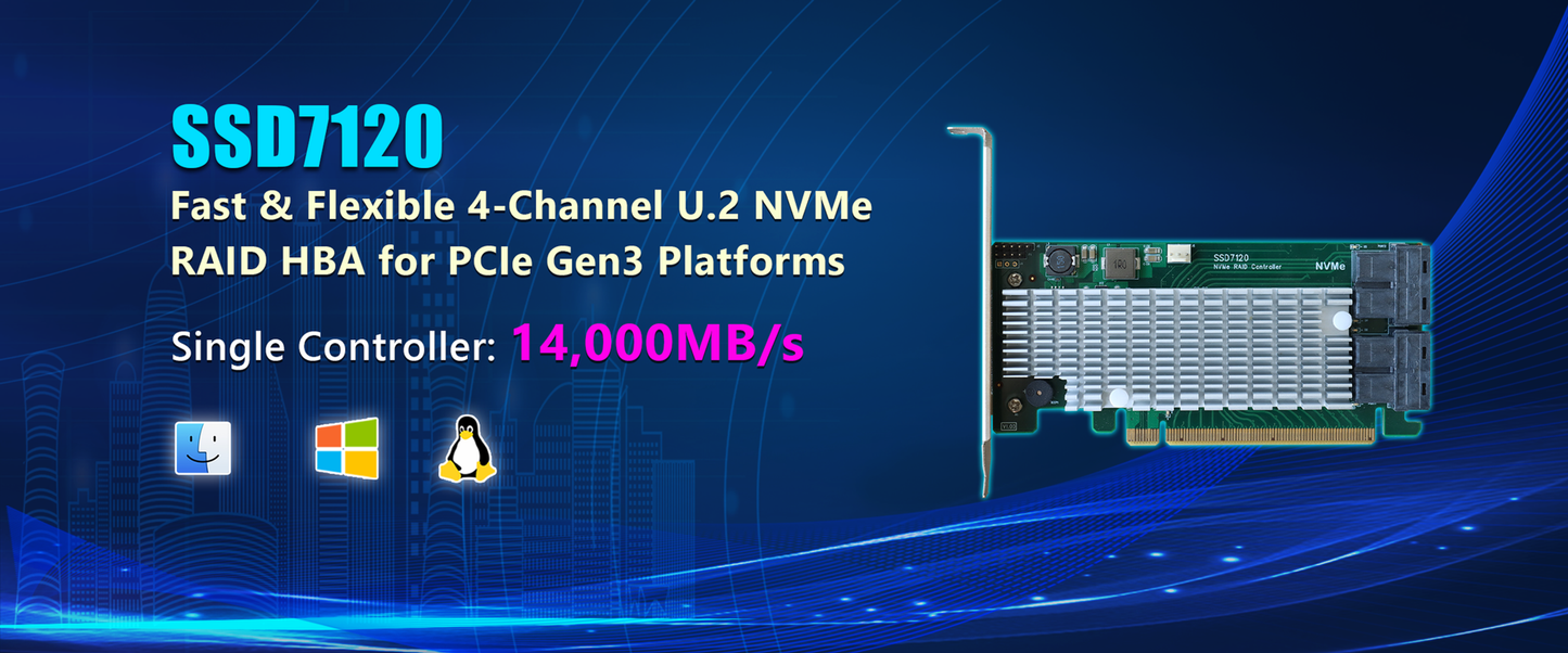 HighPoint SSD7120 PCIe 3.0 x16 4-Channel U.2 NVMe RAID Controller