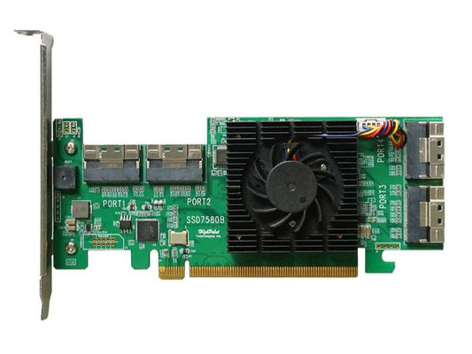 The HighPoint SSD7580B is a high-performance, bootable NVMe RAID controller designed for intensive storage applications on modern Windows and Linux systems. With eight U.2/U.3 or M.2 NVMe ports and support for RAID levels 0, 1, 10, and single-drive operation, it is ideal for professionals requiring maximum data throughput and versatility. Convenient management options include WebGUI, CLI, BIOS, and UEFI.