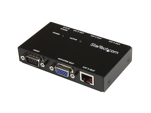 Extend and distribute a VGA signal to up to four displays over Cat5 cabling with the StarTech 4-Port VGA Video Extender. Supporting resolutions up to 1600x1200 at distances of up to 150 meters, this wired VGA extender offers a reliable and cost-effective solution for multi-display environments such as classrooms, trade shows, and digital signage applications.
